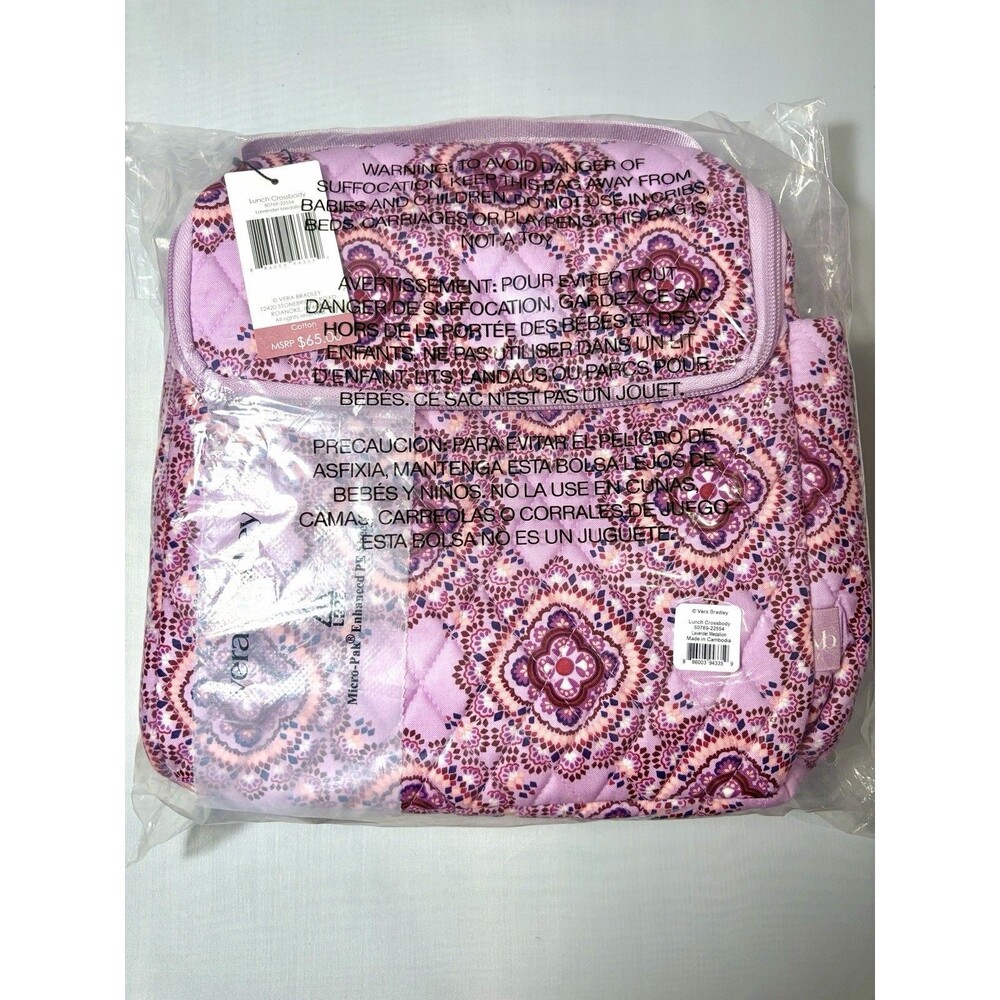 Vera Bradley LAVENDER MEDALLION Lunch crossbody Cooler cotton bag NWT